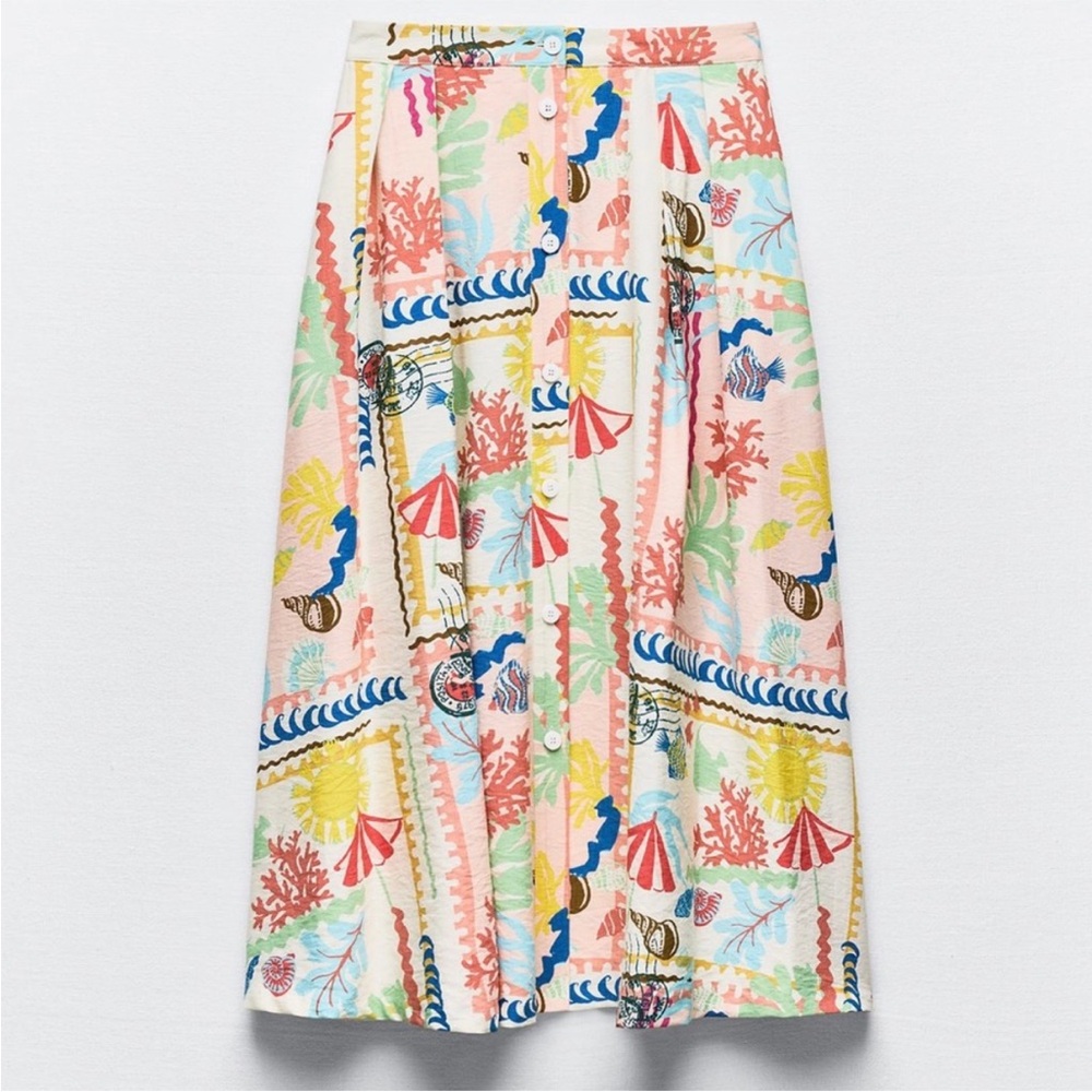 Zara Pink Multicolor Floral Midi Skirt - Picture 7 of 15